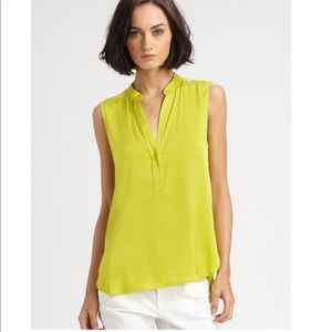 Vince Chartreuse Sleeveless Silk Top